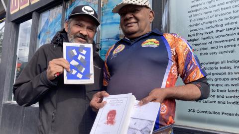 Uncle Lionel and Robbie Thorpe in front of the 3CR building.