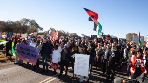Close Pine Gap Convergence arriving to Pine Gap to support the Hayes family to deliver their letter of demands.  Photo courtesy of Jesse Boylan.