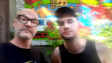 Brendan (Left) and Andre (right) in the garden courtyard at 3CR studios