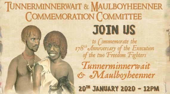 Tunnerminnerwait Maulboyheenner event poster 2020. January 20, midday, corner Victoria and Franklin streets, city. 