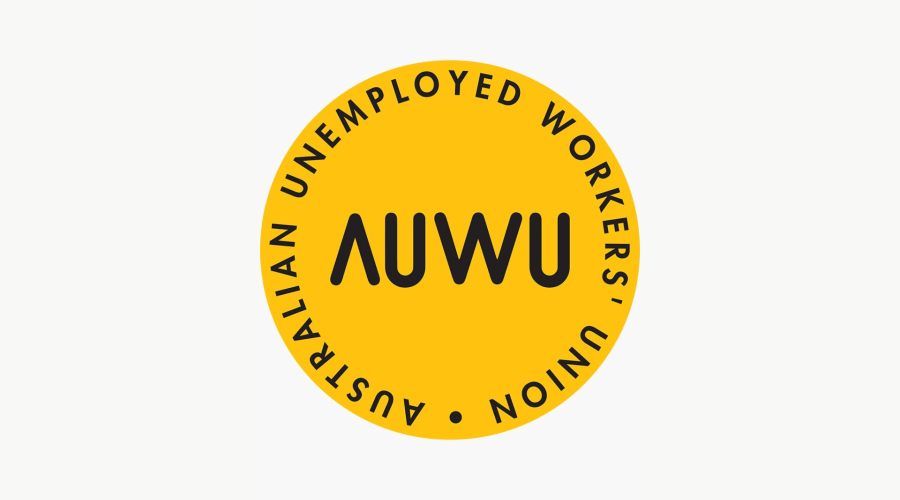 The Australian Unemployed Workers Union logo, text in a yellow circle.