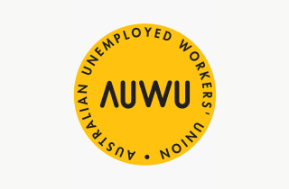 The Australian Unemployed Workers Union logo, text in a yellow circle.