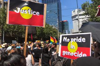 Invasion Day rally 2020. Call for Justice, No Pride in Genocide. 